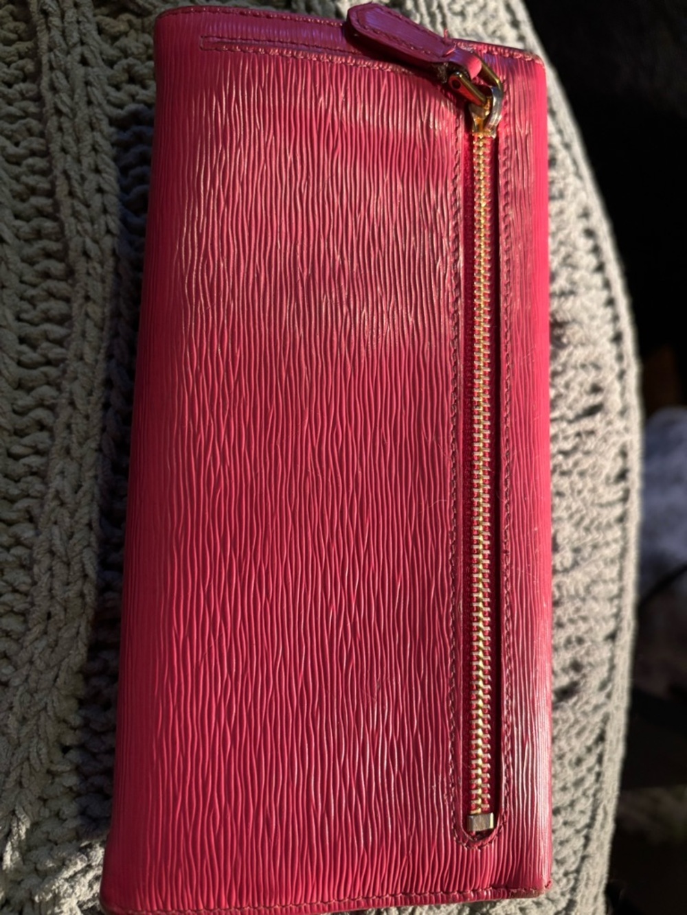 AuthenticWOC-Prada Pink Saffiano Leather Long Bifold Wallet Removable Gold Chain - Picture 10 of 11